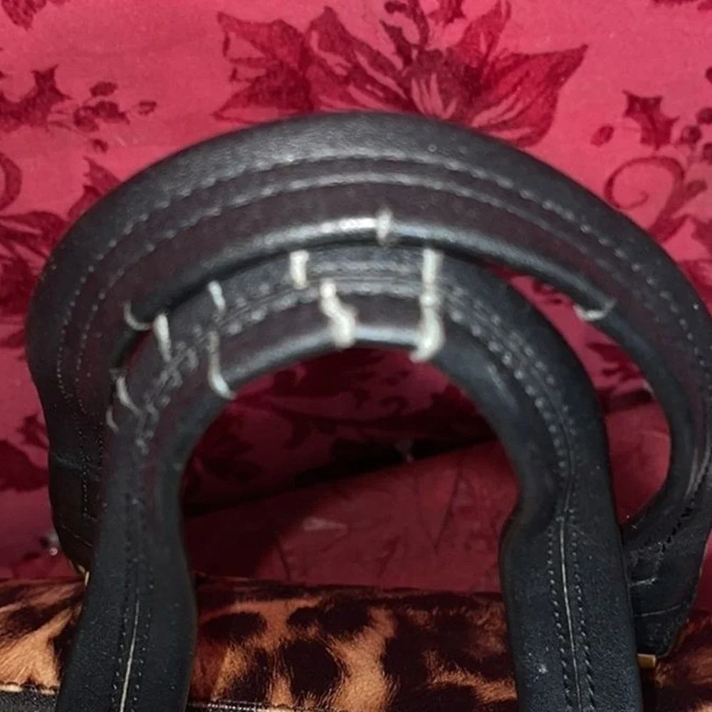 Calvin Klein Leopard Print Satchel Bag Black‎ Patent Trim Gold Hardware Handbag